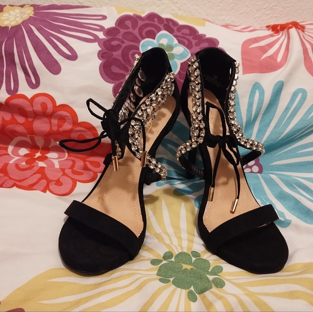 Black heels with embedded fantasy crystals